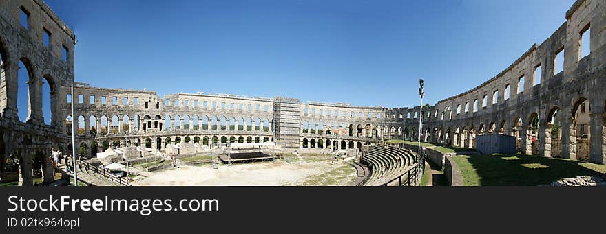 Panoramic view of the Arena (colosseum)  in Pula, Croatia. Panoramic view of the Arena (colosseum)  in Pula, Croatia