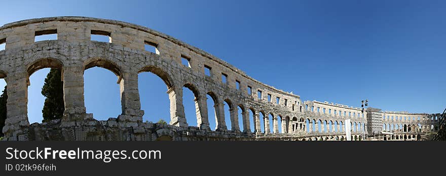 Panoramic view of the Arena (colosseum)  in Pula, Croatia. Panoramic view of the Arena (colosseum)  in Pula, Croatia