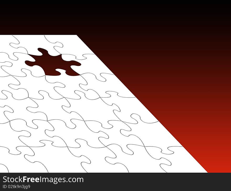 White jigsaw puzzle over graduated red background. White jigsaw puzzle over graduated red background