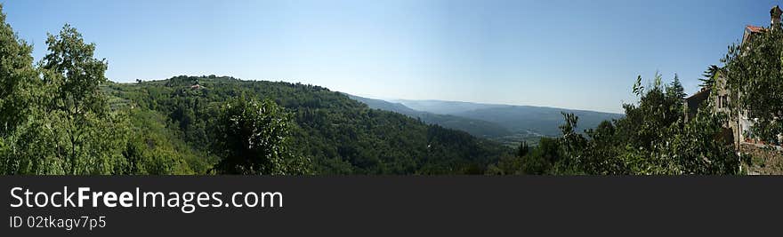 Panorama landscape consisting of mountains, forests