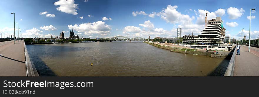 Panoramic picture of river Rhine and Cologne, Germany