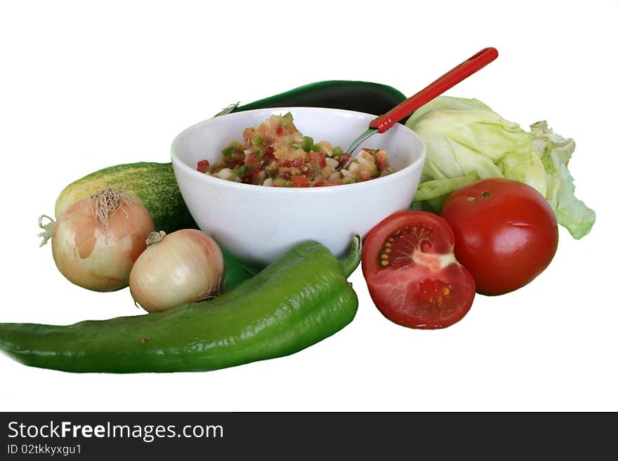 Vegetarian vegetable salad in isolated over white