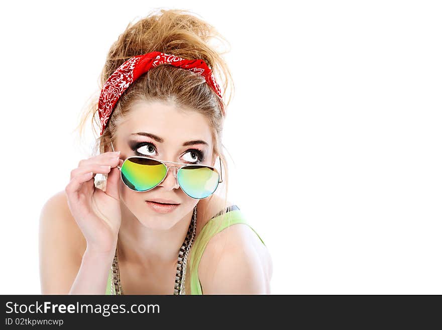 Portrait of a trendy young woman. Isolated over white background. Portrait of a trendy young woman. Isolated over white background.