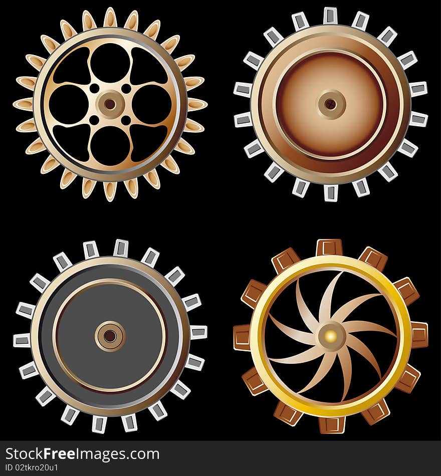 Vector series. Gears on black background