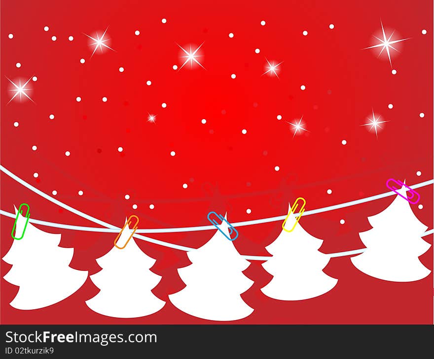 Vector Christmas tree made from snowflakes on a red background