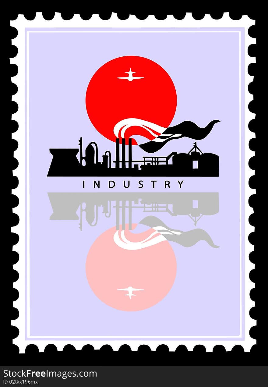 Vector industrial landscape on postage stamps