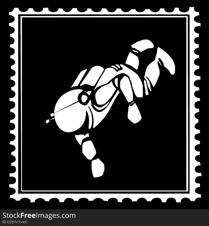 Vector drawing spacemans on postage stamps