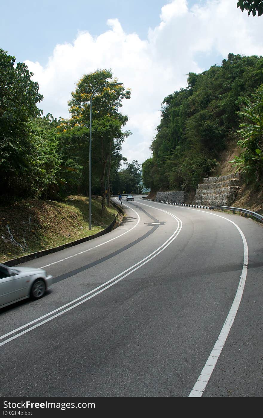 Car driving on the curve road. Car driving on the curve road