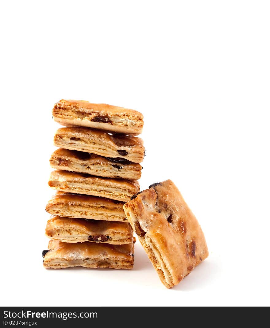 Cookies with raisins on a white background