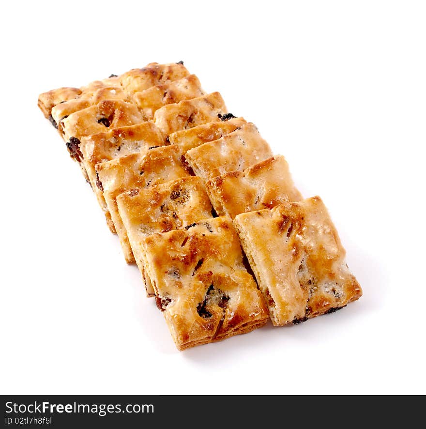 Cookies with raisins on a white background