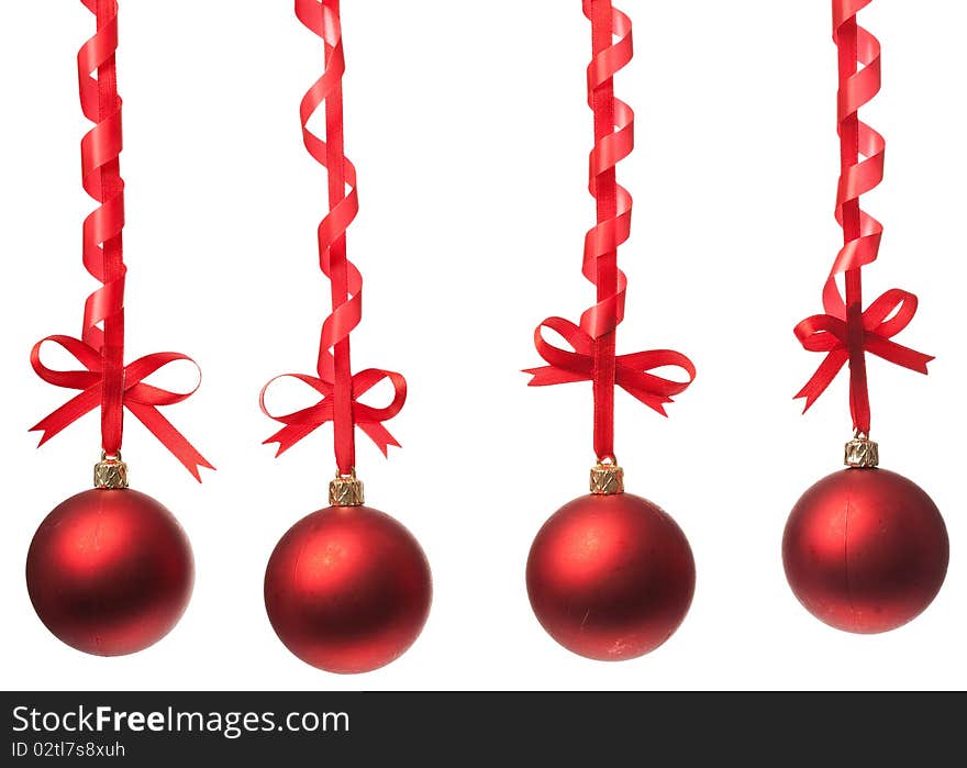 Christmas Balls  With Ribbons And Bow