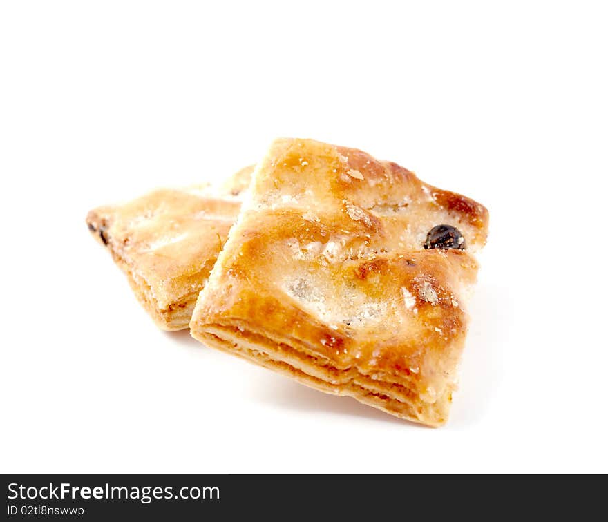 Cookies with raisins on a white background