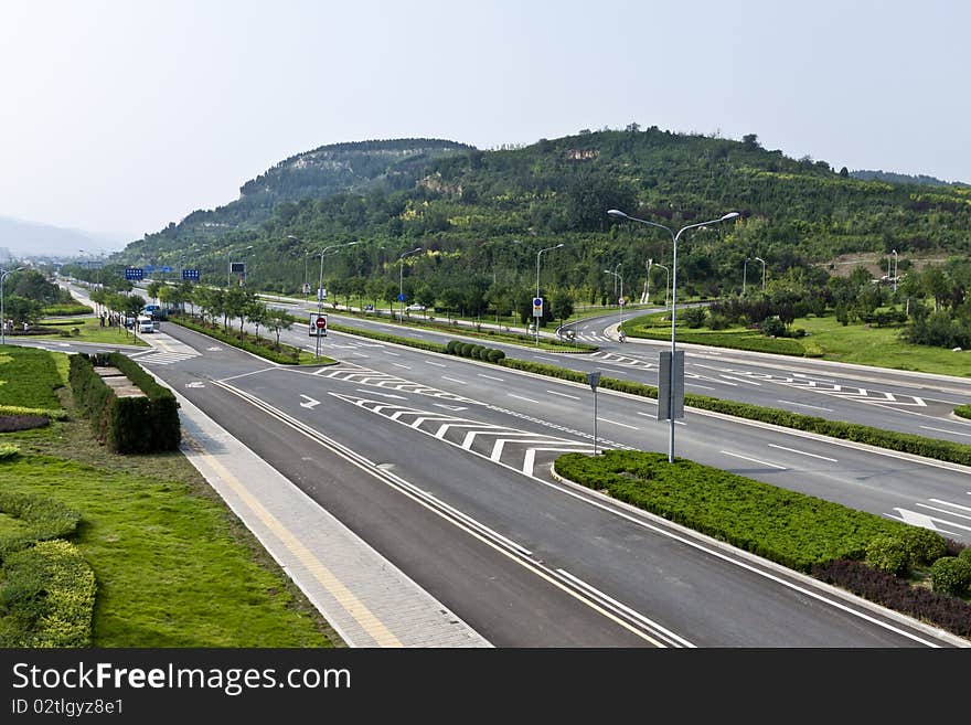 The road and traffic sign