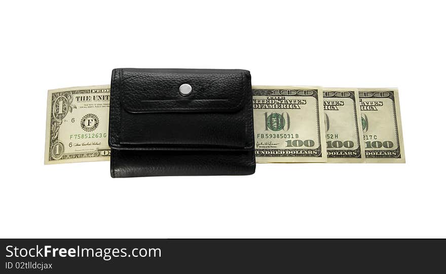 Black purse with white isolated background, Dolar