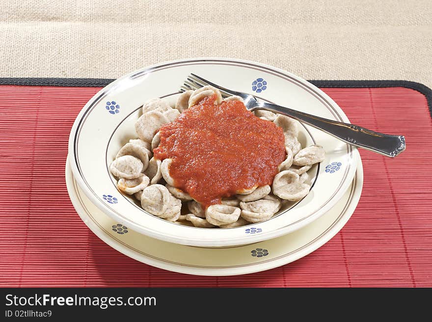 Orecchiette pasta with tomato sauce