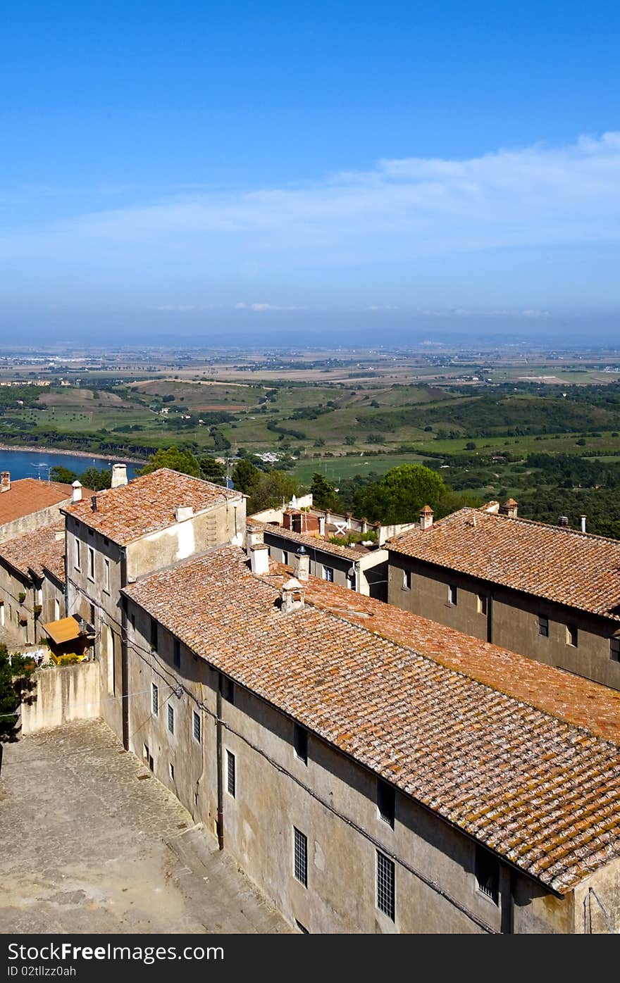 The ancient village of Populonia and the Gulf of Baratti. The ancient village of Populonia and the Gulf of Baratti