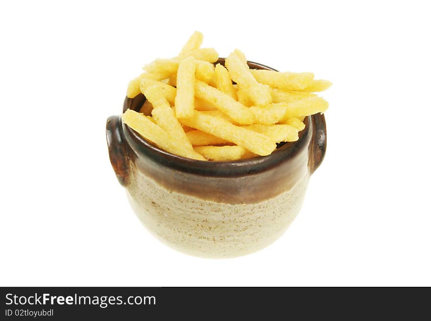 Crunchy potato sticks in a bowl