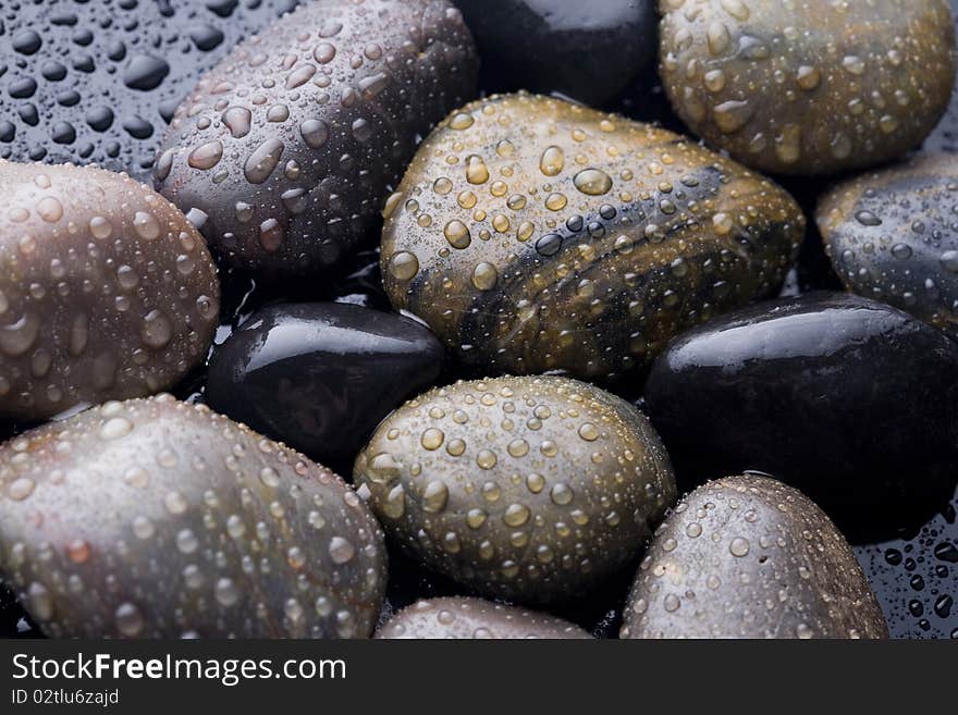 Stones Covered With Water Drops.