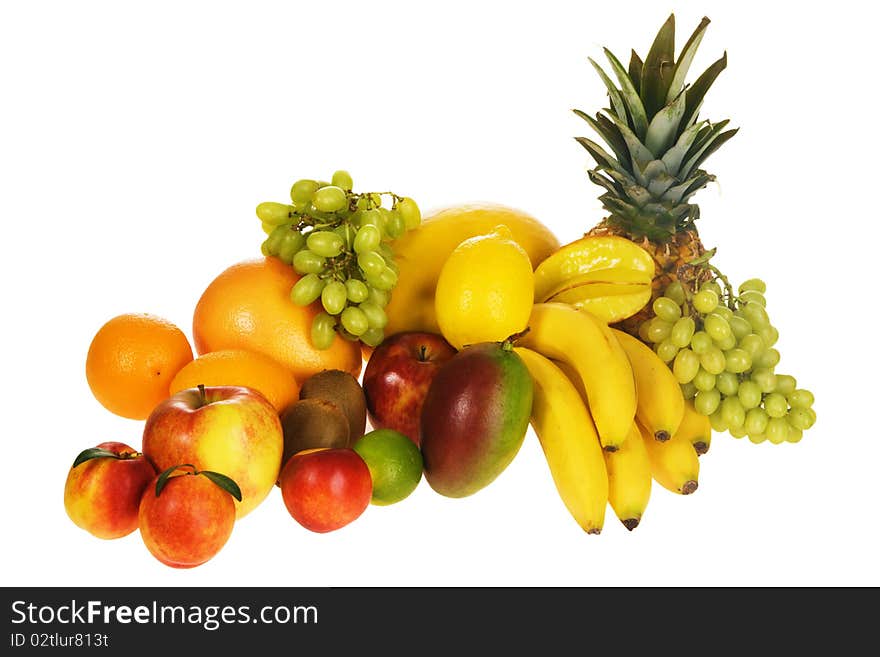 Colorful fresh fruits isolated on white background. Colorful fresh fruits isolated on white background