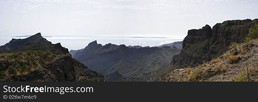 Large Panorama View On Canarian Islands.