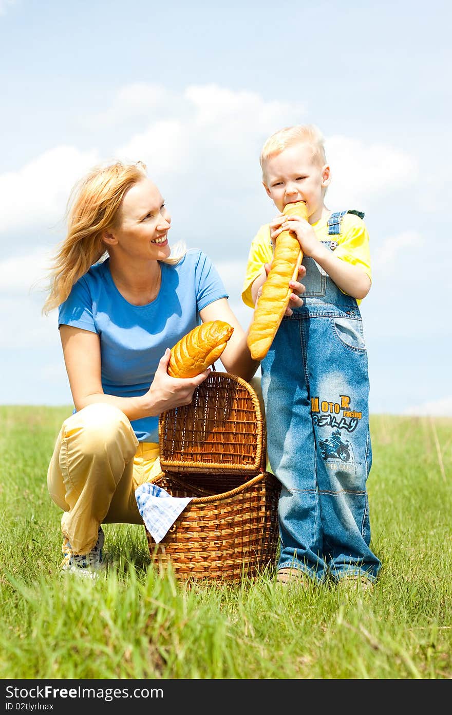 Mother And Son, Happy Family, Picnic