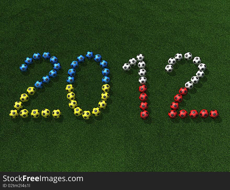 Soccer (football) Balls On Grass, 3d Illustration