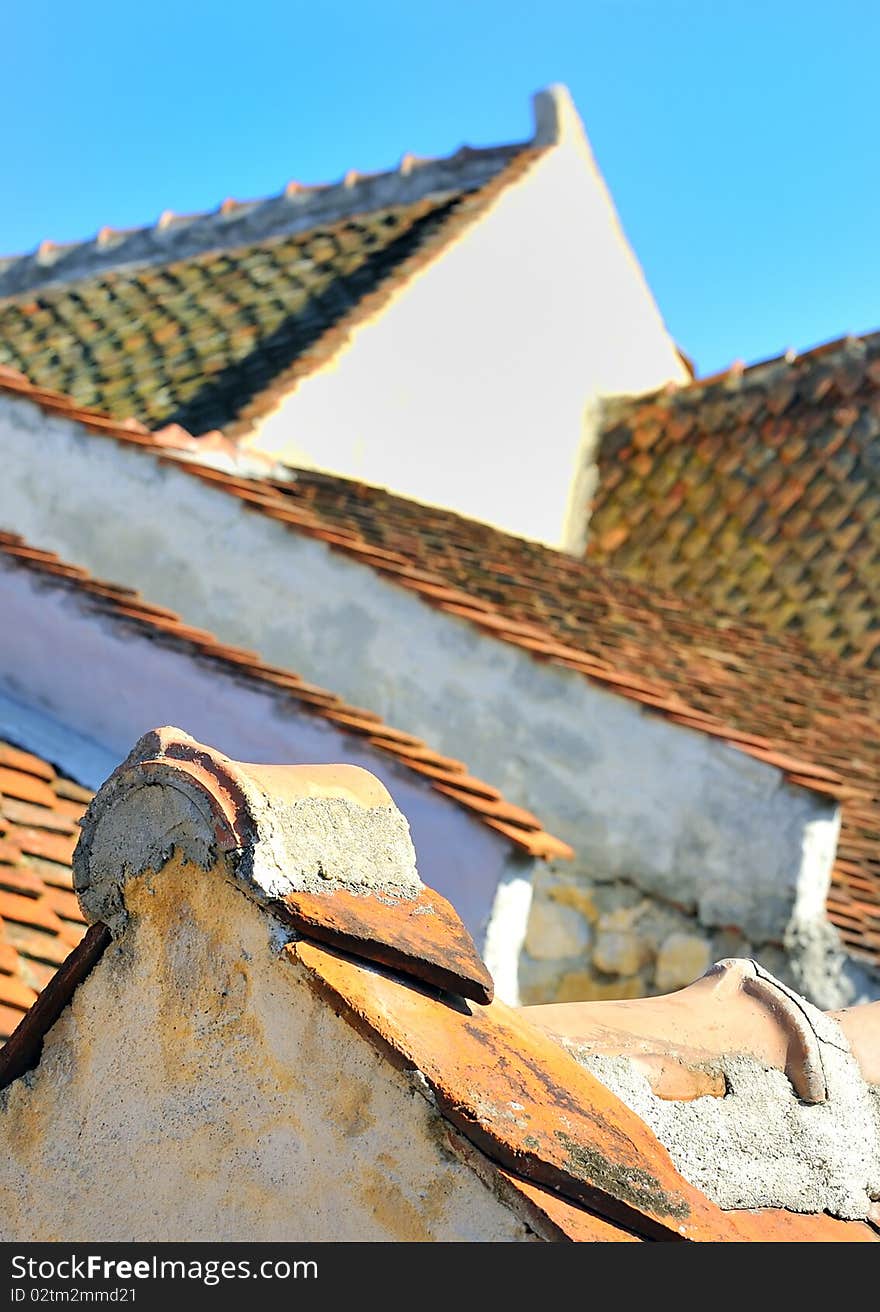 Ancient roof made with tiles in brasov romania