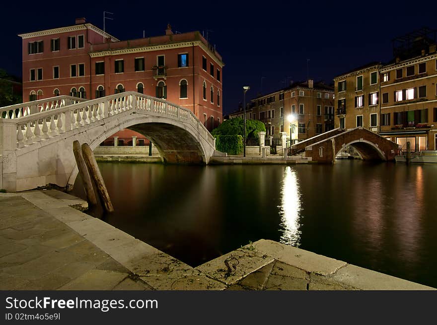 Night view of Venice canal, Italy