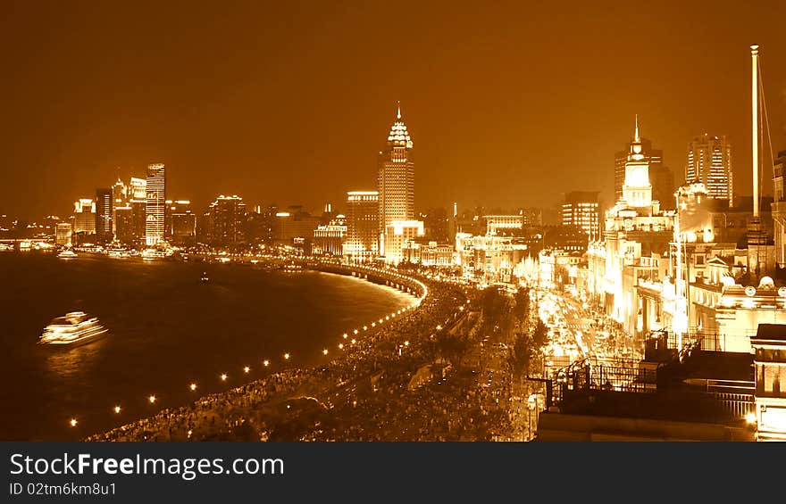 Night view in shanghai bund , by Sepia tone.