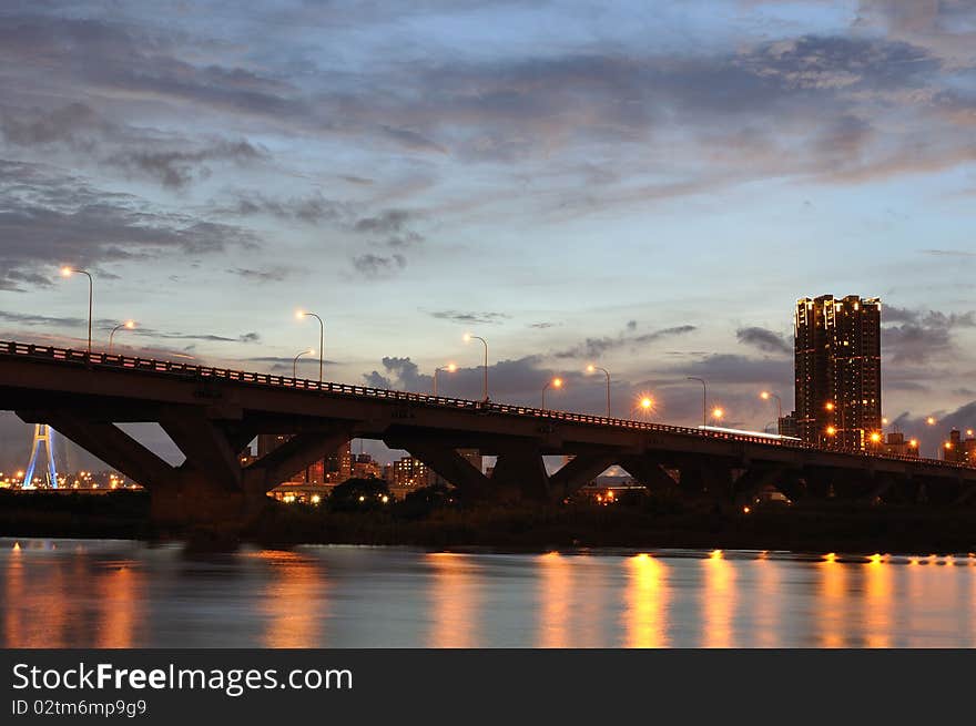 The beautiful sunset at the bridge