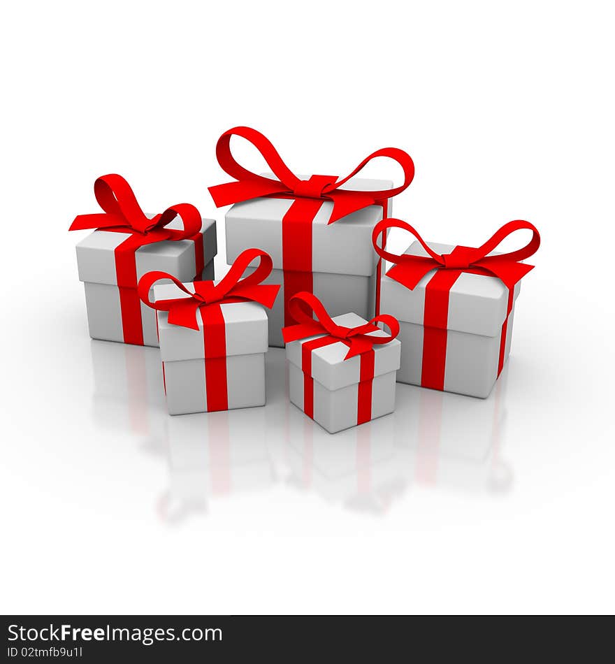 3D gift boxes on the white background. 3D gift boxes on the white background