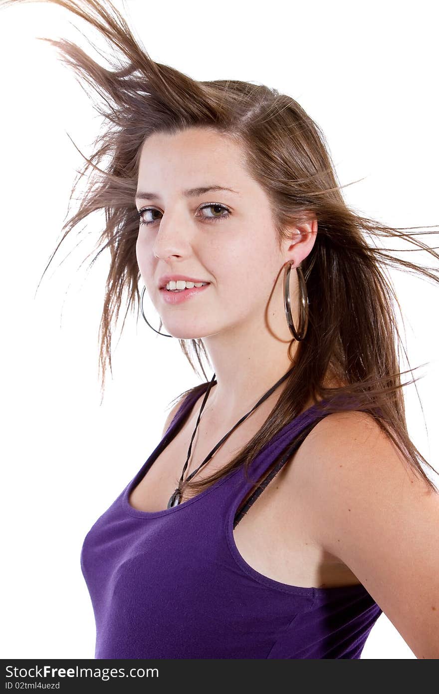 Young cute teenage girl with great hair isolated over white background. Young cute teenage girl with great hair isolated over white background.