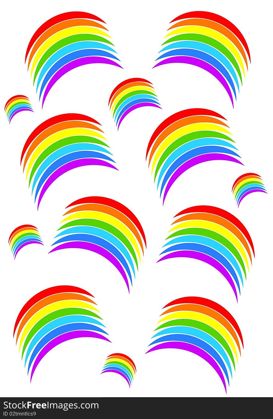 Many rainbows over white - background illustration. Many rainbows over white - background illustration