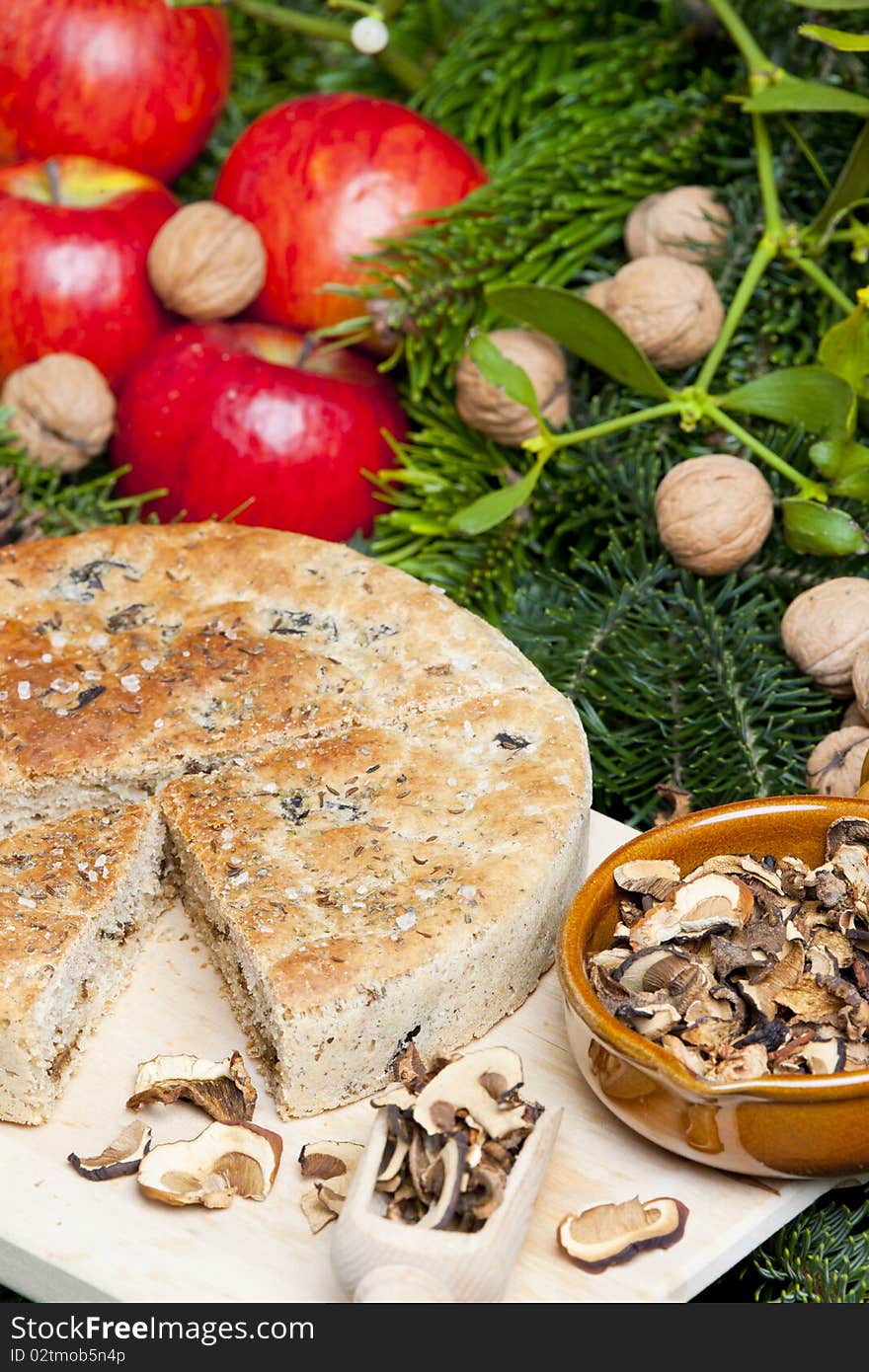 Still life of special Christmas mushroom pastry