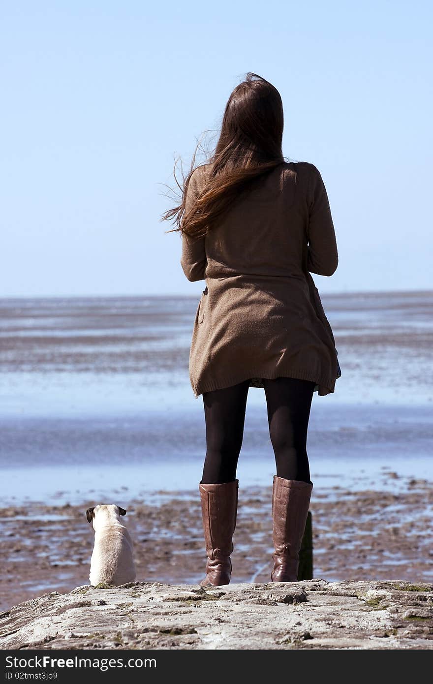 Photography of a waiting woman and her dog