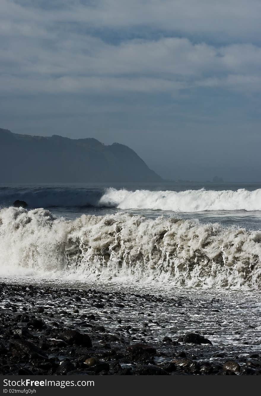 North coast of Madeira, stormy waves on Atlantic Ocean.