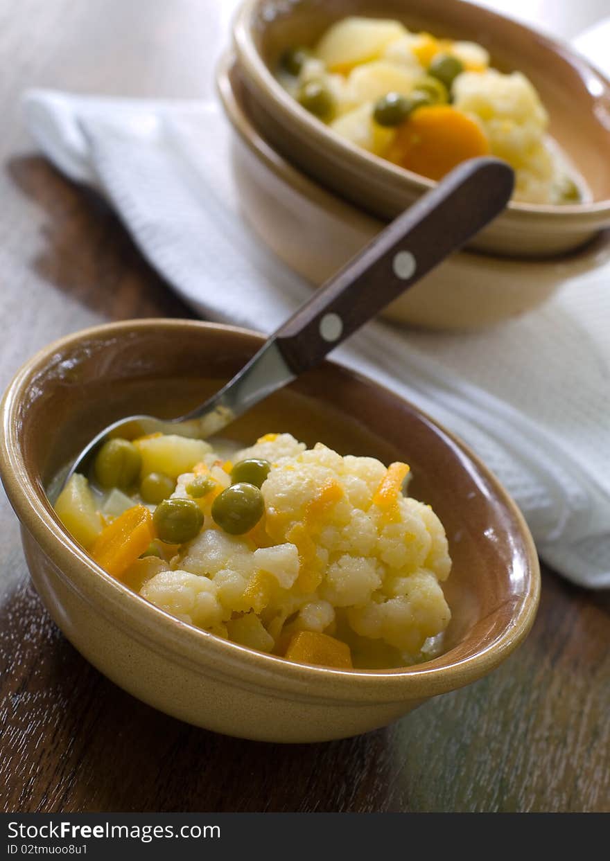 Milks soup with vegetables in bowl. Milks soup with vegetables in bowl