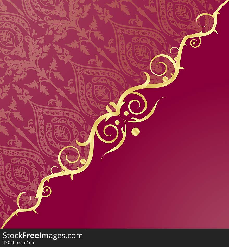 Retro textile background with gold frame in vintage style