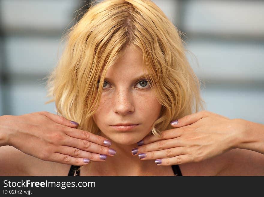 Closeup portrait of  beautiful caucasian blonde. Closeup portrait of  beautiful caucasian blonde.