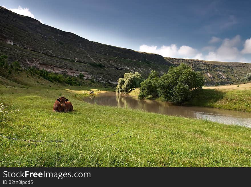 Picturesque landscape with river, Orhey