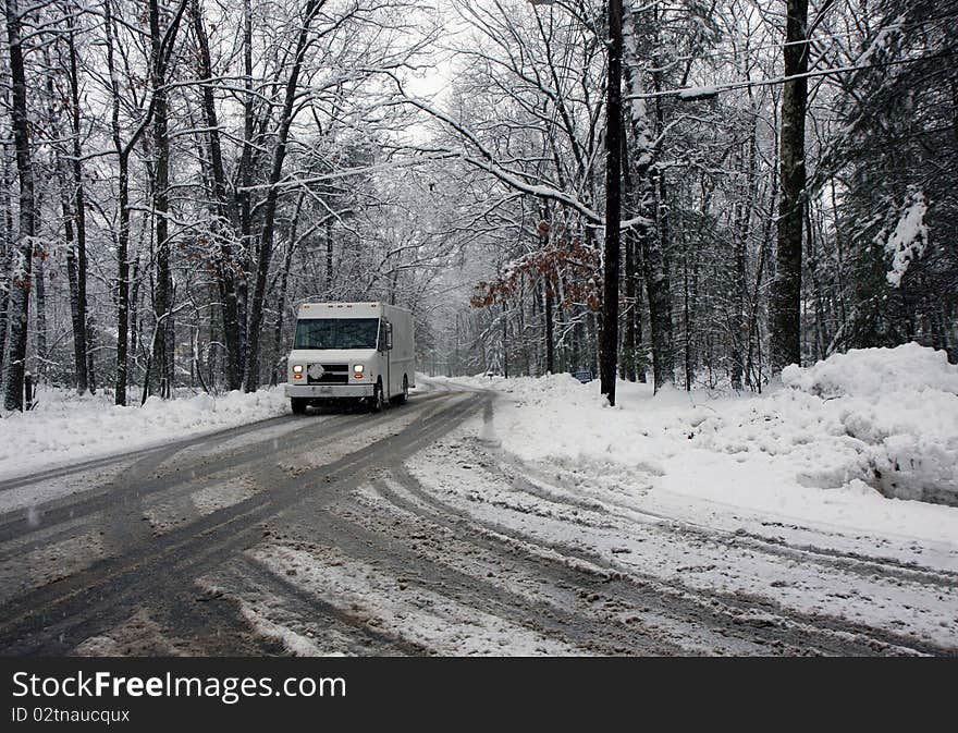 Big car in winter snow surrownded by forest trees. Big car in winter snow surrownded by forest trees