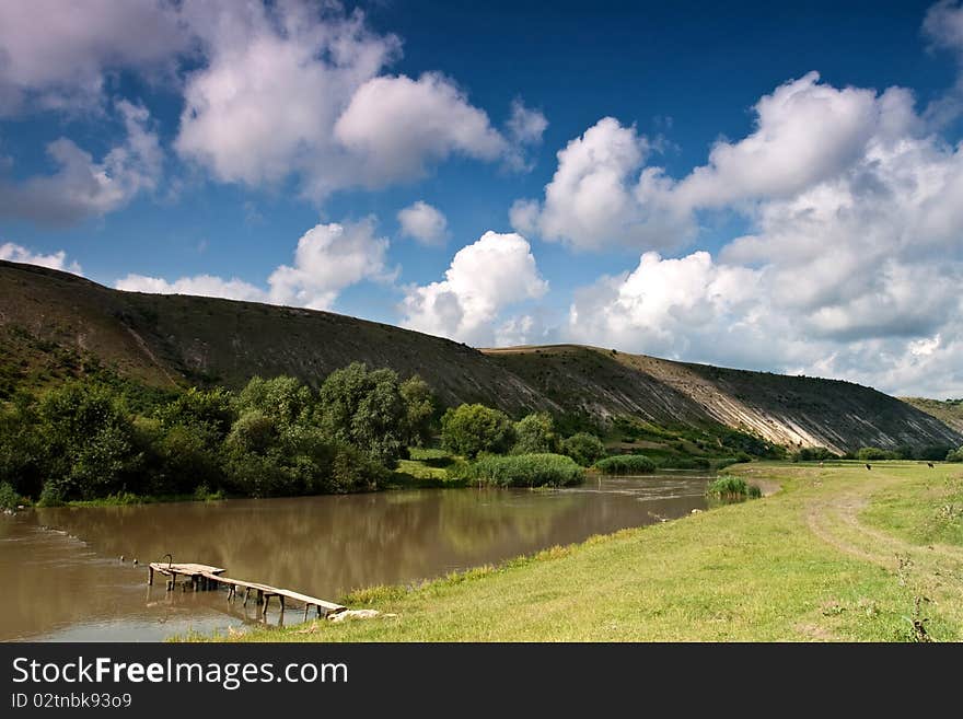 Picturesque landscape with river o