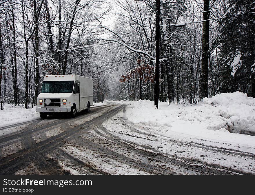 Big car in winter snow surrownded by forest trees. Big car in winter snow surrownded by forest trees