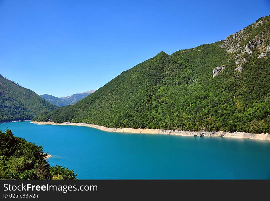 Blue lake in mountains, Pivsko Lake in Montenegro