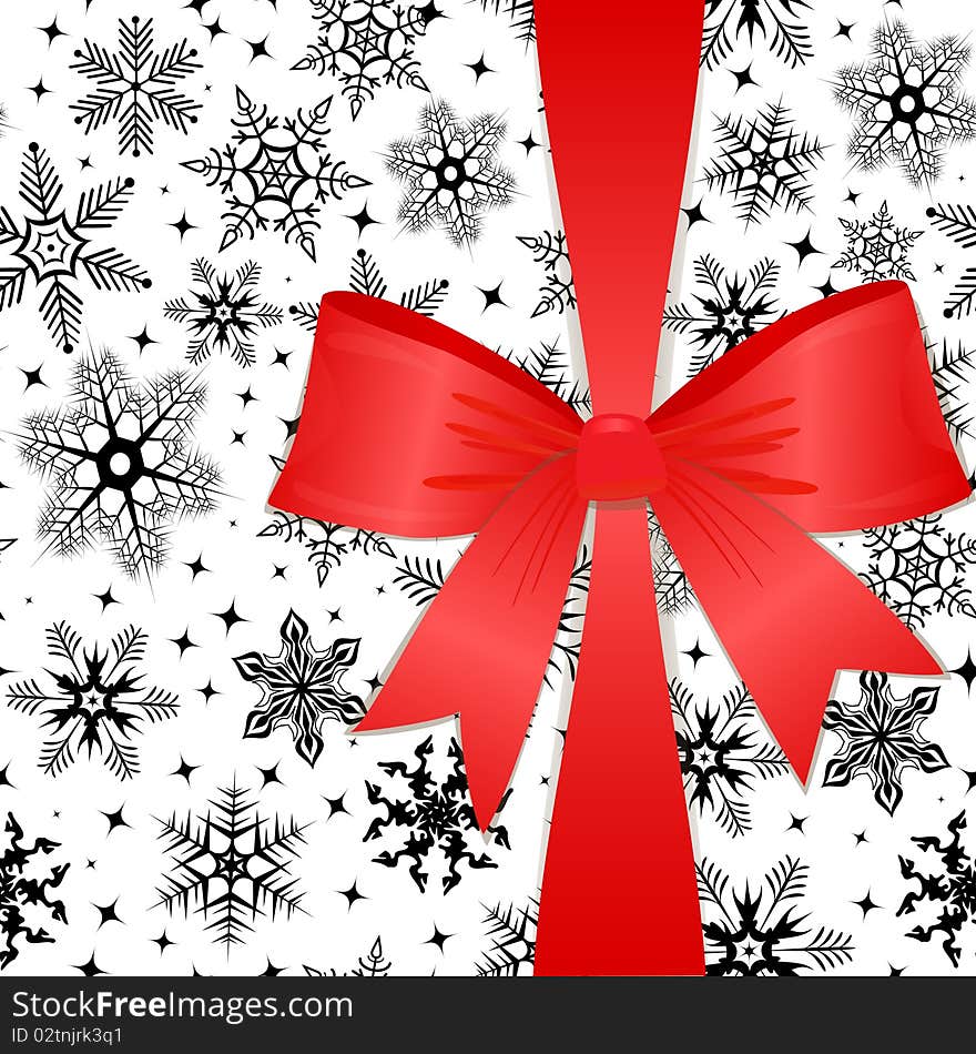 Red bow on a Christmas background. Vector illustration. Red bow on a Christmas background. Vector illustration