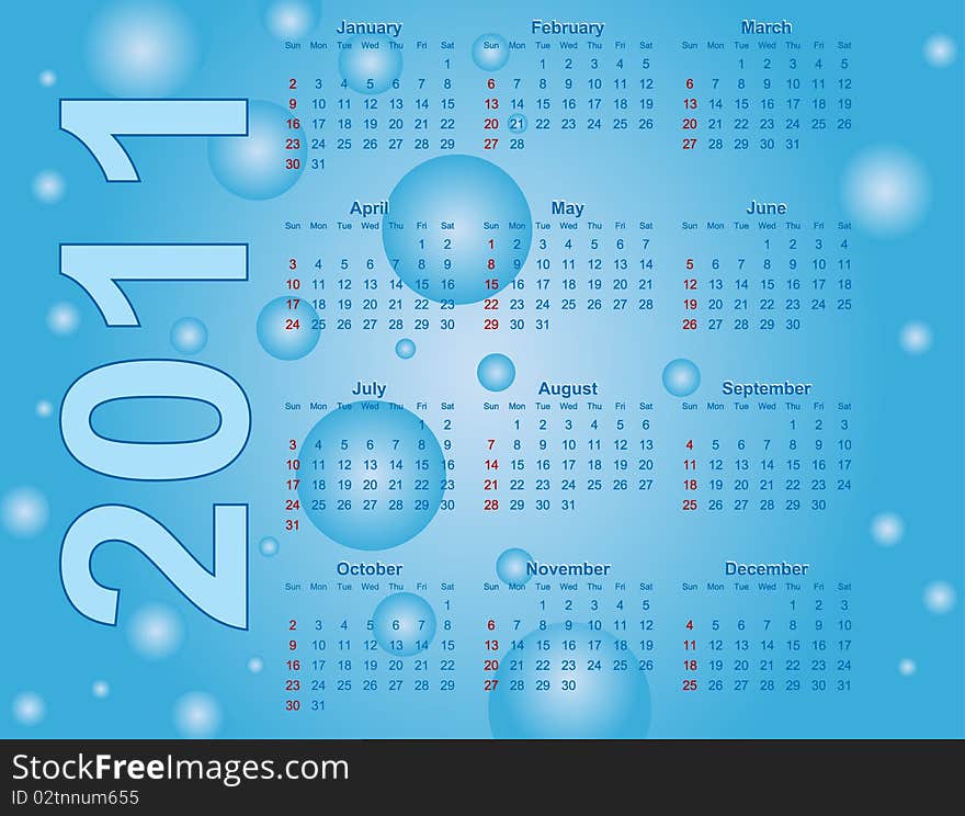 2011 Calendar. Blue abstract background