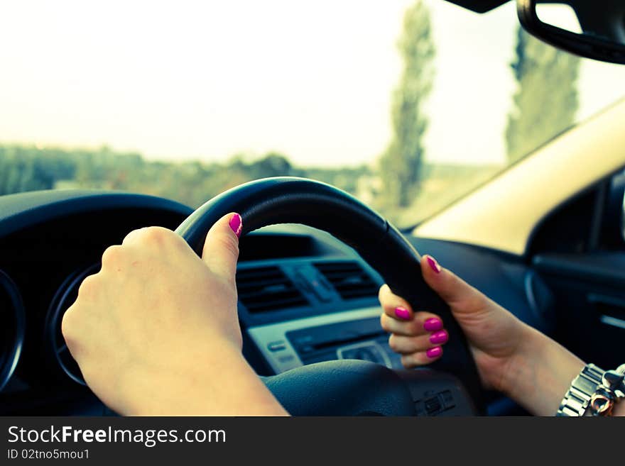 Caucasian woman in the driver's seat. Caucasian woman in the driver's seat