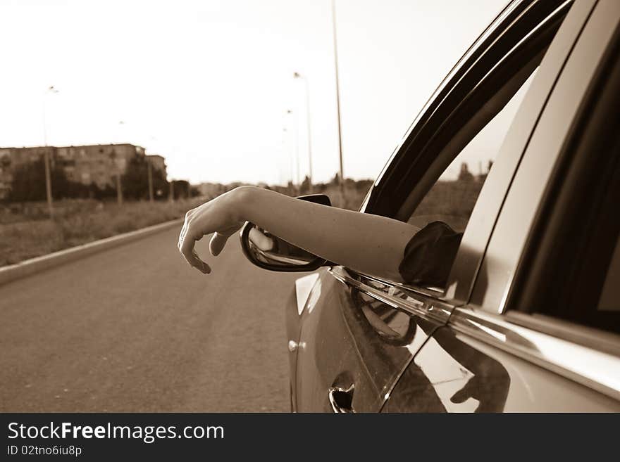 Caucasian woman in the driver's seat. Caucasian woman in the driver's seat