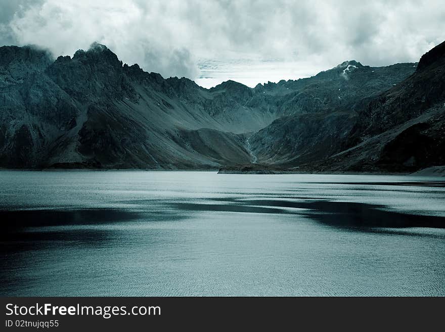 Alpine lake in Austria in monochrome