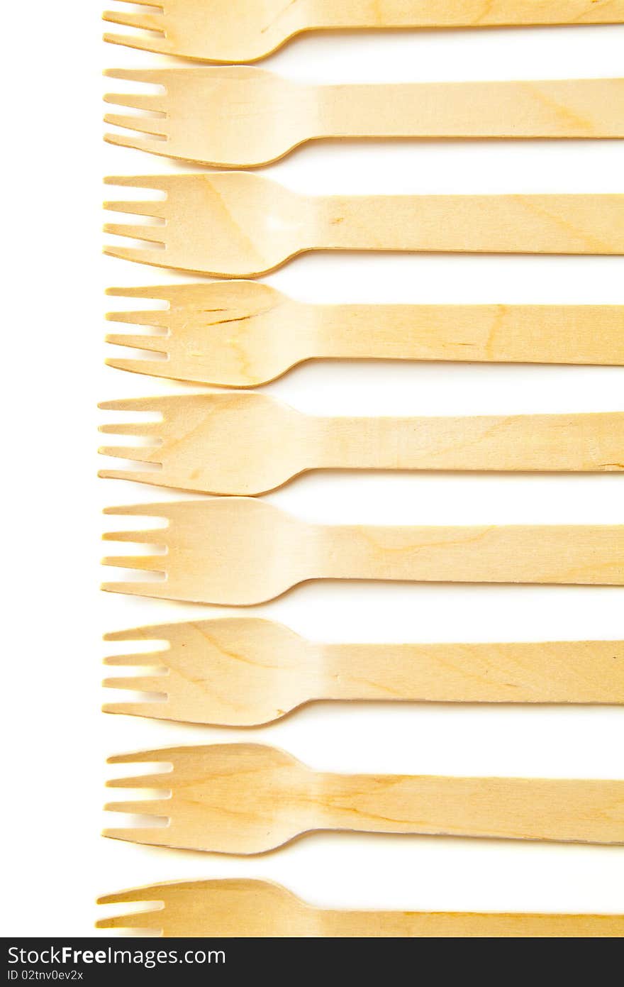 Wooden forks lined up